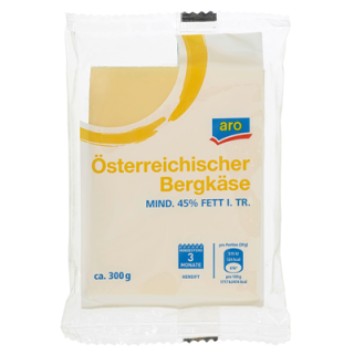 aro österreichischer Bergkäse 45 % Fett ca. 300 g Packung je kg