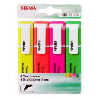 Sigma Textmarker Farbig sortiert - 4 Stück