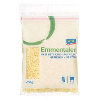 aro Emmentaler gerieben 45 % Fett 250 g Packung