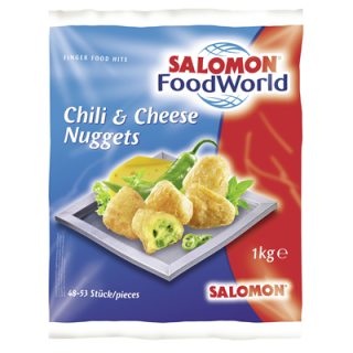 SALOMON FoodWorld Chili & Cheese Nuggets tiefgefroren, vegetarisch, ca. 48 - 53 Stück, vorgebacken, Käse mit Jalapeno Stückchen im knusprigen Backteig 1 kg Beutel
