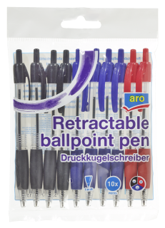 aro Druckkugelschreiber sortiert 137 mm Blau, Rot, Schwarz - 10 Stück