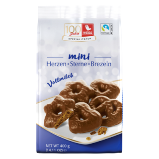 Weiss Mini Herzen Sterne Brezeln 30 % Vollmilchschokolade 400 g