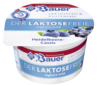 Bauer Joghurt laktosefrei mild Heidelbeere-Cassis 3,5 % Fett 100 g Becher