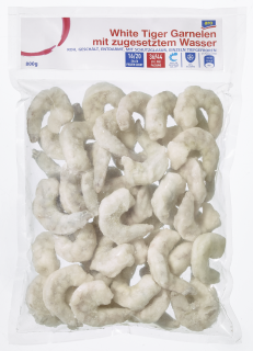 aro White Tiger Garnelen roh, entdämt, glasiert 36/44 geschält tiefgekühlt - 800 g Beutel