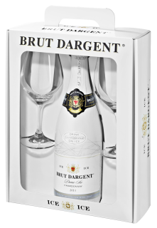Brut Dargent Chardonnay mit 2 Gläsern Weißwein - 750 ml Flasche
