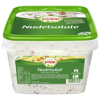 Popp Nudelsalat Norddeutsche Art gekühlt, Nudeln (36 %), Erbsen (10 %), Möhren (9 %), Eigelb und Paprika - 3 kg Eimer