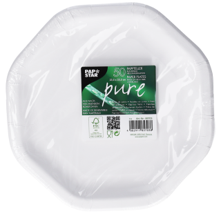 Papstar Teller, Pappe pure Weiß Frischfaserkarton 300 g / m² 8-eckig