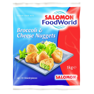 SALOMON FoodWorld Broccoli & Cheese Nuggets tiefgefroren,vegetarisch, ca. 48 - 53 Stück, vorgebacken, cremiger Käse & Broccoli in knusprigem Backteig 1 kg Beutel