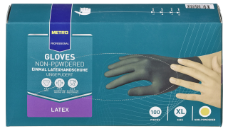 METRO PROFESSIONAL Einweghandschuhe Schwarz Latex Größe XL puderfrei - 100 Stück Packung