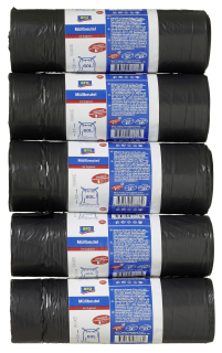 aro Müllbeutel mit Zugband 65 x 65 cm Schwarz 60 l 25 My, 5 Rollen à 20 Beute