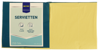 METRO Professional Servietten Gelb 33  x  33 cm 1/4Falz 3...