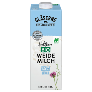 Gläserne Molkerei Bio Fettarme H - Milch 1,5 % - 1 l Packung