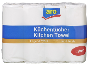 Aro Küchentücher Hybrid 8 Rollen à 64 Blatt