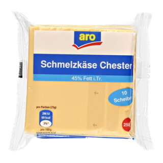 aro Schmelzkäse Chester Scheiben 10 Scheiben à 25 g, 45 % Fett 250 g Packung