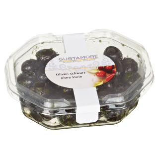 Gustamore Antipasti mit Kräuteröl Oliven geschwärzt mit Stein - 160 g Packung