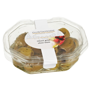 Gustamore Antipasti mit Kräuteröl Oliven grün ohne Stein - 160 g Packung