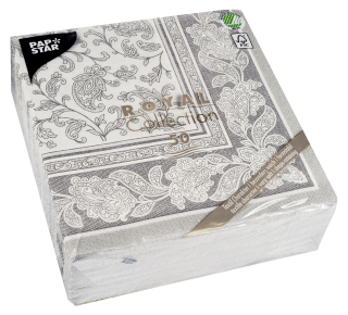 Papstar Servietten Grau Ornaments 40  x  40 cm 1/4Falz 54 g / m²