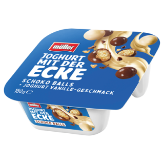 Müller Joghurt mit der Ecke knusper Vanille Schokoballs Fett - 150 g Becher
