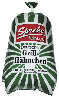 Sprehe Grillhähnchen tiefgefroren, ohne Innereien, Handelsklasse A, vak.-verpackt 1 kg Beutel