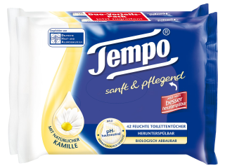 Tempo feuchte Toilettent?cher Nachf?llpack sanft & pflegend Wei? Vliesstoff 1 lagig - 84 St?ck