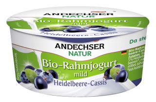 Andechser BIO Rahmjoghurt Heidelbeer-Cassis 10 % Fett im Milchanteil - 150 g Becher