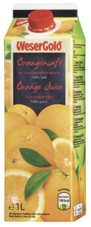 Wesergold Orangensaft 100 % Fruchtgehalt - 1,00 l Packung