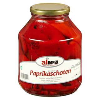 Alimpex geröstete Paprikaschoten eingelegt, rote gelbe Früchte ohne Haut - 1,5 l Tiegel