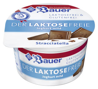 Bauer Joghurt laktosefrei diverse Sorten, Mix aus Straccatella, Erdbeere, Heidelbeere-Cassis u. Pfirsich-Maracuja - 20 x 100 g Becher
