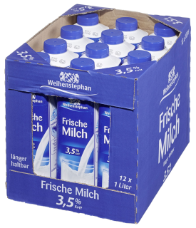 Weihenstephan Frische Milch 3,5 % Fett - 12 x 1,00 l Packungen