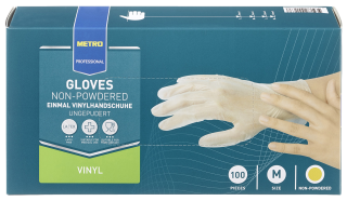 METRO PROFESSIONAL Einweghandschuhe Transparent Vinyl Größe M puderfrei - 100 Stück Packung