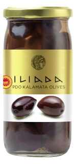Iljada Kalamata Oliven schwarz mit Stein - 370 ml Flasche
