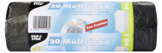 Papstar Müllsäcke 65  x  75 cm Grau 60 l Low Density Polyethylen (LDPE) 22 My - 20 Stück