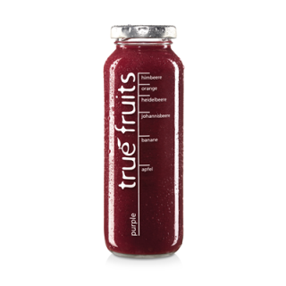 True Fruits Smoothies Purple Smoothie aus Äpfeln, Bananen, Orangen, schwarzen und roten Johannisbeeren, Heidelbeeren, Himbeeren und Brombeeren 250 ml Flasche