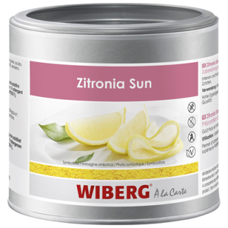 Wiberg Zitronia Sun Zirtonenzubereitung Zitronenzubereitung, Mix aus Dextrose, Säurungsmittel: Zitronensäure, natürliches Zitronenöl, Ingwer, Gewürze, Aroma 300 g Dose