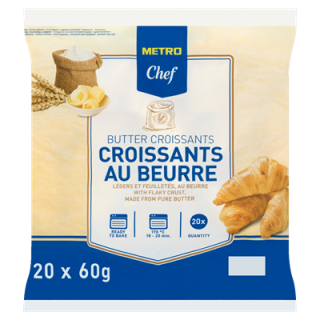 METRO Chef Butter Croissant tiefgefroren 20 Stück à 60 g - 1,2 kg Packung