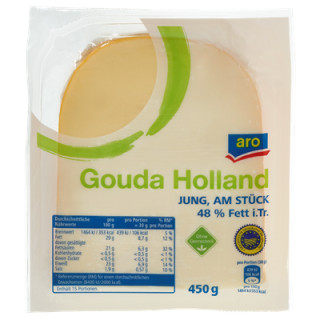 aro Gouda Jung 48 % Fett i.Tr. gekühlt - 450 g Packung