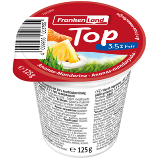 Frankenland Top Fruchtjoghurt 3,5 % Fett, Ananas-Mandarine, gekühlt - 125 g Becher