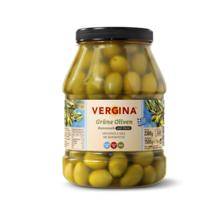 Vergina Grüne Mammouth Oliven mit Stein, in Salzlake...