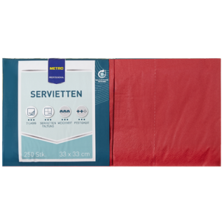 METRO PROFESSIONAL Servietten 2-lagig 33 cm 1/4 Falz Red...