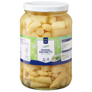 METRO Chef Spargelabschnitte weiß mit Köpfen ATG 990 g - 1,7 l Glas